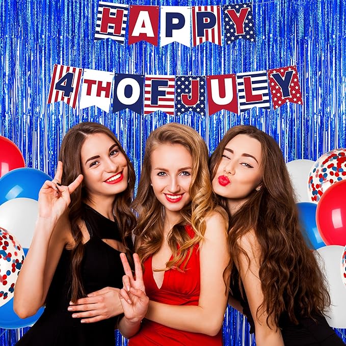 Melsan Graduation Decorations 2026, Tinsel Curtain Backdrop for Graduation Party - Royal Blue Sparkle Foil Fringe Curtains for Class of 2026 Photo Booth, 4th of July Patriotic Decor, 2 Pack 3.2x8.2 Ft