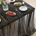 Horaldaily Black Gold Sparkling Star Gauze Tablecloth 60x84 Inch Rectangular, Golden Star Sequin Glitter Metallic Foil, Sheer Tulle Cheesecloth for Wedding Baby Shower Party