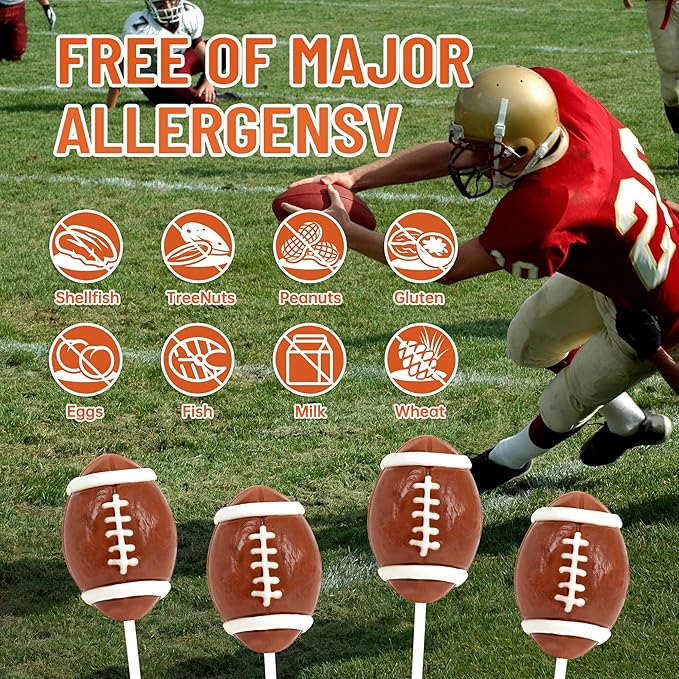 Football Candy Bulk 24 Packs, Big Game Party Football Lollipops for Football Party Favors, Birthday Favors, Team Sports Events and Championship Treats, Sports Snacks, Football Goodie Bags