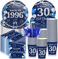 240 Pcs 30th Birthday Decorations 1996 Birthday Party Tableware Include Plates Napkins 9oz Cups Cutlery 30th Anniversary Party Supplies for Men Women Him Her, Serve 30 Guests (Blue Silver)