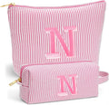 Initial Travel Toiletry Bag for Women - Travel Essentials, Personalized Travel Makeup Bag Small Cosmetic Make up Bag Cute Stuff Birthday Gifts for Women Mom Girlfriend Teacher, Pink Letter N