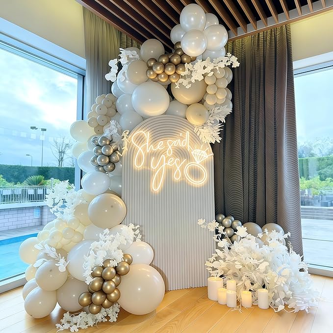 128PCS White Sand Gold Balloons Arch Kit, Nude Bridal Shower Balloon Garland with Metallic Gold Balloons for Bachelorette Bride to be Boho Wedding Baby Shower Birthday Graduation Party Decorations