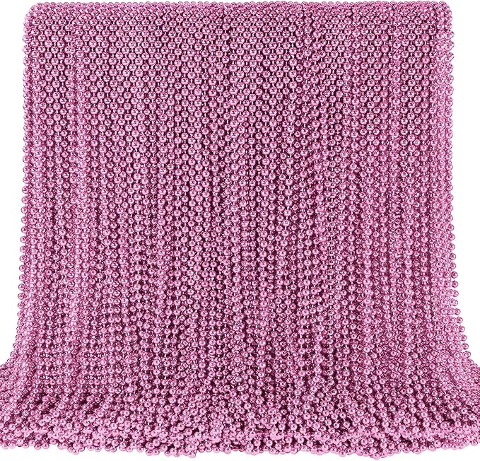 SHAOQINLIN 144 PCS Pink Bead Necklace, 33" Pink Mardi Gras Beads, Breast Cancer Awareness Beaded Necklaces, Party Beads for Mardi Gras, Christmas, Valentine's Day, Wedding, Gender Reveal Party Favors