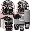 240 Pcs 30th Birthday Decorations 1996 Birthday Party Tableware Include Plates Napkins 9oz Cups Cutlery 30th Anniversary Party Supplies for Men Women Him Her, Serve 30 Guests (Black Pink)