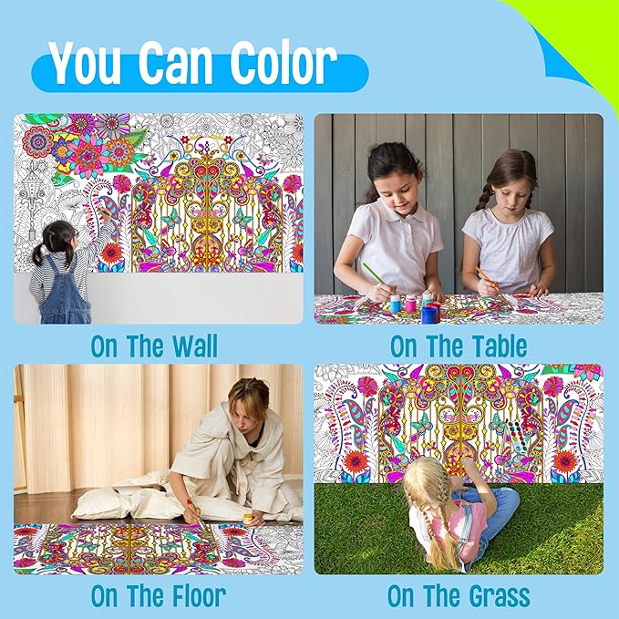 Giant Coloring Poster, Large Plant Coloring Activity Paper 75” x 31” Jumbo Size Versatile Paper DIY Painting Drawing Banner/Tablecloth for School Group Family Art Craft Activities Decoration