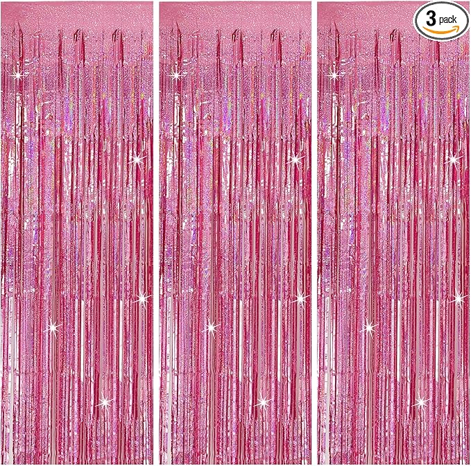 3 Pack Pink Backdrop Party Decorations Tinsel Curtain Party Backdrop Foil Fringe Birthday Decorations Photo Booth Streamer Backdrop Pink Theme Bachelorette Valentines Party Decorations