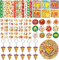 110Pcs Pizza Party Favors for Kids - Pizza Birthday Party Decorations and Supplies with Pizza DIY Stickers, Slap Bracelets, Keychains, Buttons & Tattoos, Goodie Bag Fillers for Boys & Girls