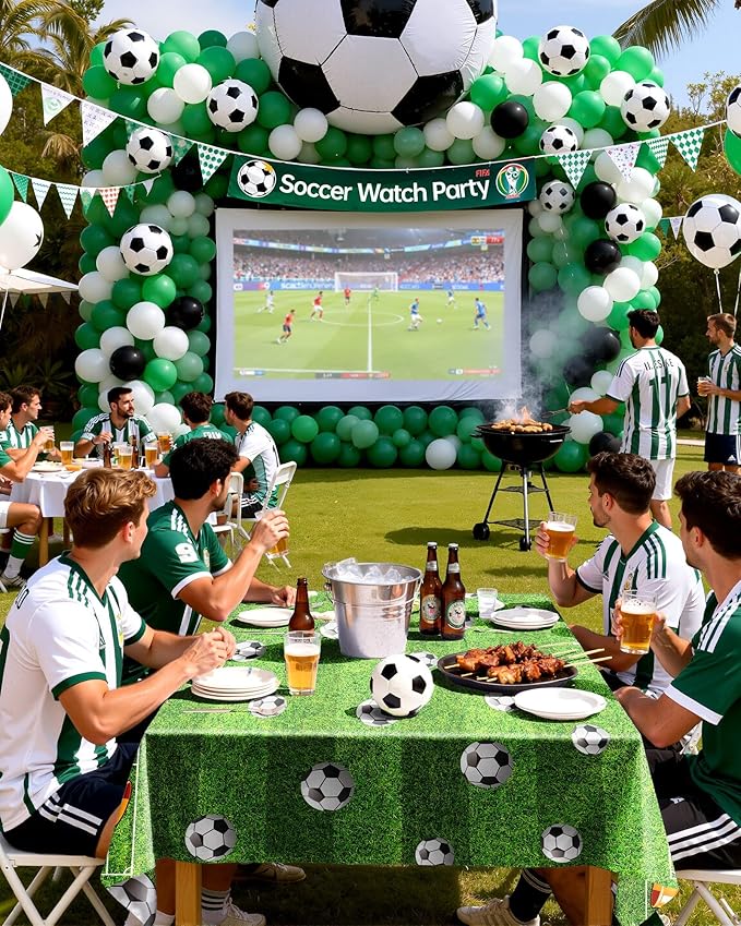 Pureegg Soccer Party Decorations 2026 Plastic Tablecloth Disposable 6 Pack, Rectangle Table Cover 54 x 108 Inch, Waterproof Plastic Table Cloth for Soccer Birthday Party, Green and White