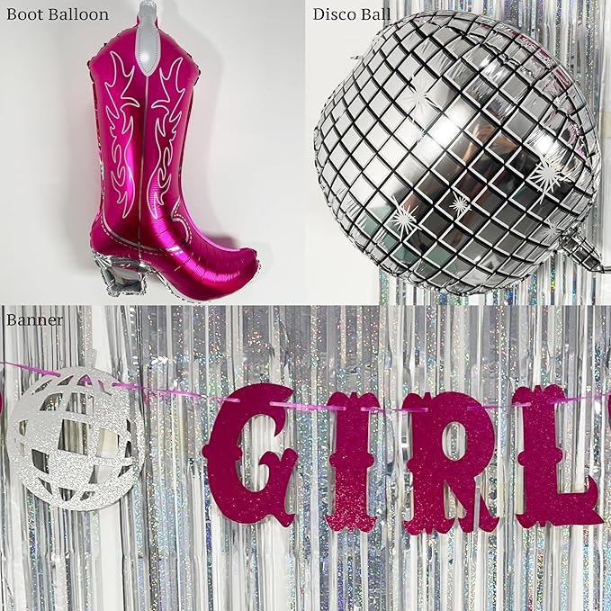 Pink & Rose Gold Cow Print Balloon Arch, Disco Boot Foil Balloons, 111Pcs Cowgirl Bachelorette Party Decorations Kit - 'Lets Go Girls' Banner - Perfect for Last Rodeo, Western, & Bachelorette Parties