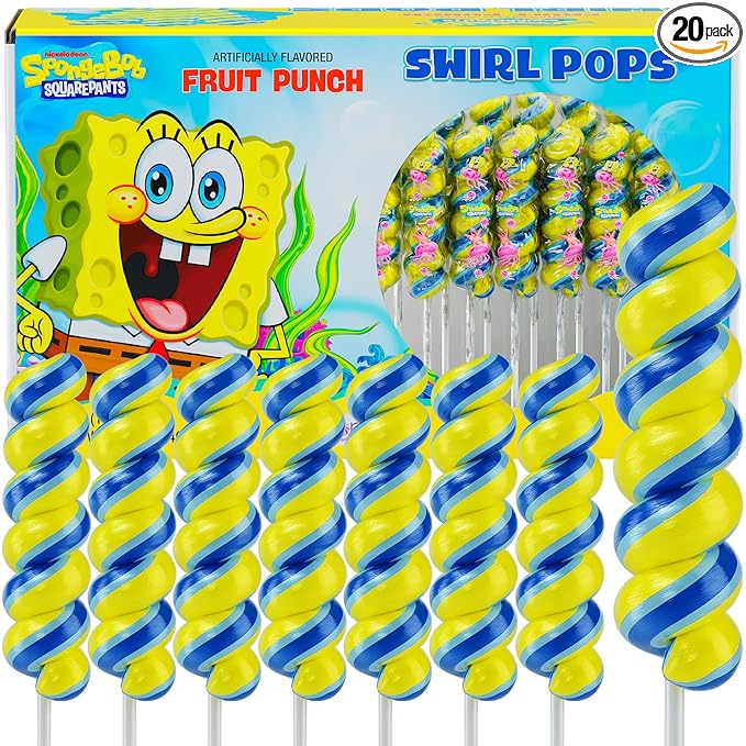 Spongebob Lollipops Swirl 20pk- Spongebob Candy For Spongebob Party Favors & Spongebob Birthday Decorations - Sponge Bob Candy For Spongebob Party Supplies & Sponge Bob Party Decorations