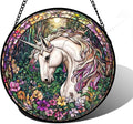 Stained Glass Window Hanging, Unicorn Flowers Suncatcher for Doors Home Sun Catchers Decoration and Christmas, Mother's Day Birthday Gifts for Women, Men, and Mom 9.8 in