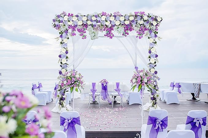 Lvydec Artificial Peony Flower Garland - 6ft Silk Peony Purple Flower Garland Arch Flower Vine for Wedding Party Table Decoration (2, Purple and White)