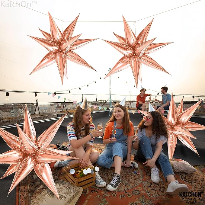 KatchOn, Huge Rose Gold Starburst Balloons - 26 Inch | Star Balloon, Rose Gold Party Decorations | Spike Balloon for Mylar Balloons Decoration | Graduation Decorations 2025