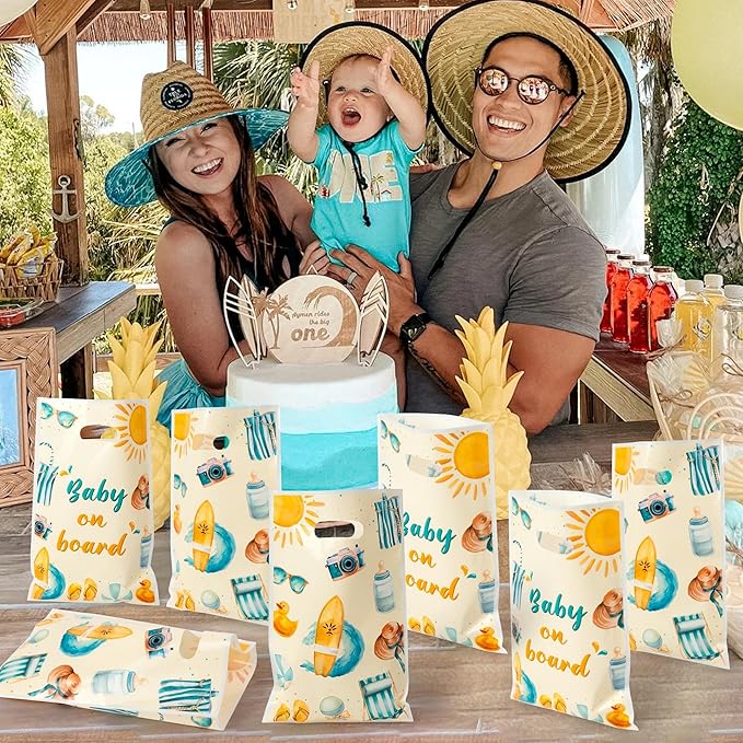 Baby on Board Baby Shower Party Favor Bags - 50Pcs Splish Splash Baby Bash Goody Candy Treat Bags Party Decorations for Kids Boys Girls Birthday Summer Events Supplies