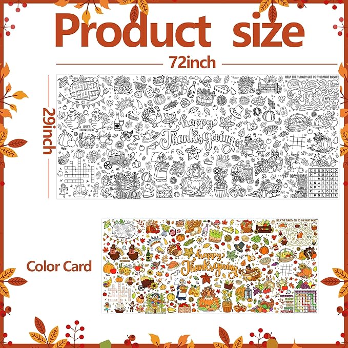 BCCSNNM Thanksgiving Giant Coloring Poster,Thanksgiving Crafts Paper Tablecloth DIY Drawing Blank Tablecover for Home Activity Party Supplies 31.5 x 72 Inch
