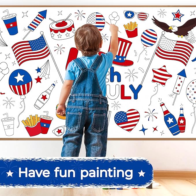 Childom 1 Pack Fourth of July Coloring Tablecloth for Kids,4th of July Crafts for Kids 30"x72" Giant Coloring Poster Table Cloth,Large Paper Poster Crafts Party Activities,4th of July Paper Tablecloth