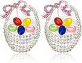 2Pcs Crystal Basket Colorful Easter Egg Brooches Pins with Pink Bow Rhinestones