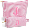 Travel Makeup Bag for Girls - Personalized Initial Pink Makeup Bag, Teen Girl Gifts Trendy Stuff, 6 7 8 9 10 11 12 Year Girl Birthday Gift, Christmas Gift for Girls Travel Essentials, Letter J