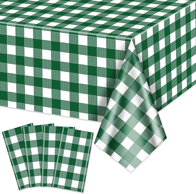 4 Pack Green Gingham Tablecloths, Green and White Checkered Tablecloths 86.6 x 51.2 Inches Gingham Table Covers Rectangular Waterproof Picnic Table Covers for Birthday Party Holiday Outdoor Supplies