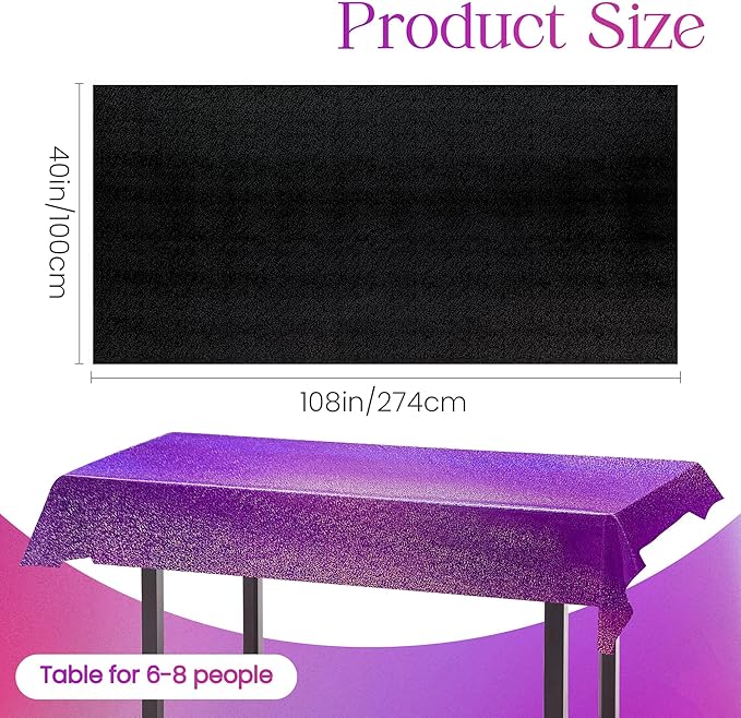 2 Pcs Black & Purple Holographic Laser Tablecloths Iridescence Shiny Table Covers 40" x 108" Halloween Decorations Space Plastic Table Cloths for Birthday Party Wedding Events Supplies