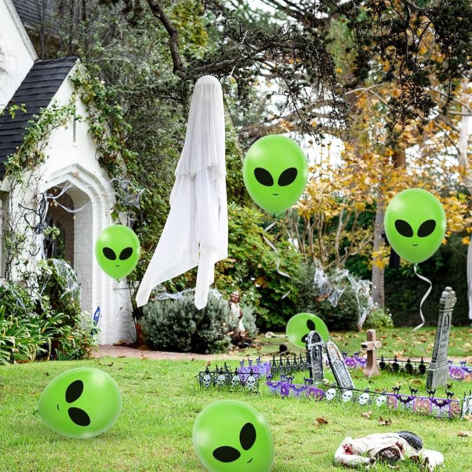 Whaline 65Pcs Alien Balloons Green Alien Party Latex Balloons UFO balloons Outer Space Aliens Decorations for Birthday Party Baby Shower Supplies Home Backdrop Decorations