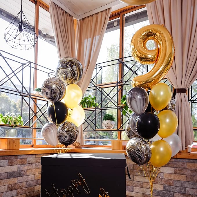 Gold Number 9 Balloon, 40 Inch Large Number Foil Mylar Balloons for 9th Girl Boy Birthday Party Celebration Decorations Supplies, Digital Balloons for Wedding Anniversary Events Decor