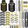 Fovths 132 Pieces 2026 New Years Eve Party Supplies Includes Glasses Top Hats Headband Noisemakers Horns Bead Necklaces Plastic Leis New Year Party Favors for Celebration Decoration Gift