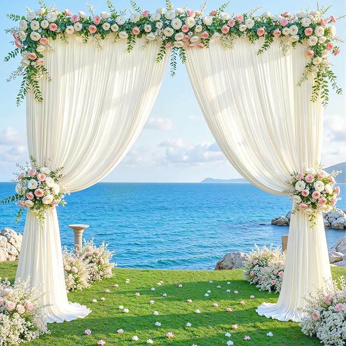 8x10FT Cream White Backdrop Curtains for Wedding Parties, Wrinkle Free Polyester Photography Backdrop Drapes for Wedding Baby Shower Birthday Parties Stage Background Stand Decorations 4x10ft,2 Panels