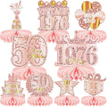 9 Pcs 50th Birthday Decoration for Women Happy 50th Birthday Table Honeycomb Decorations Rose Gold Pink Centerpieces Tables Toppers 1976 Decor Cheers to 50 Years Old Birthday Party Favors