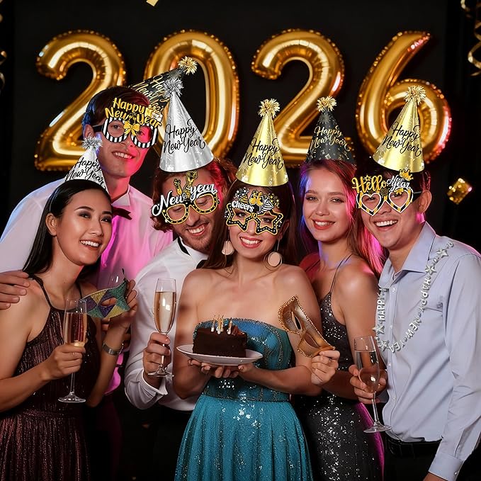 2026 New Years Eve Party Hats Kit - Happy New Years Paper Hats Eve Party Supplies for Adults Celebration Decoration