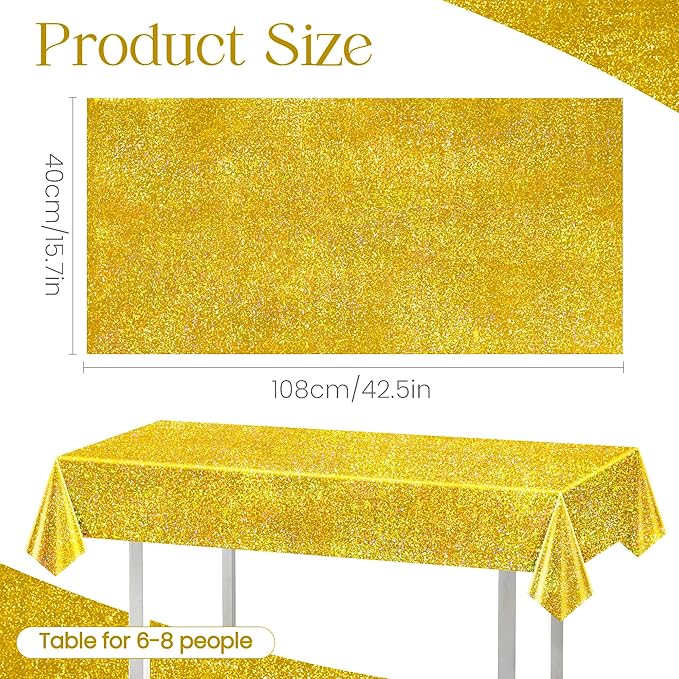 1 pcs Gold Holographic Party Tablecloths 40" x 108" Laser Shiny Table Cloths Plastic Glitter Foil Table Cover for Christmas Wedding Graduation Baby Shower 1920s Birthday Party Anniversary Supplies