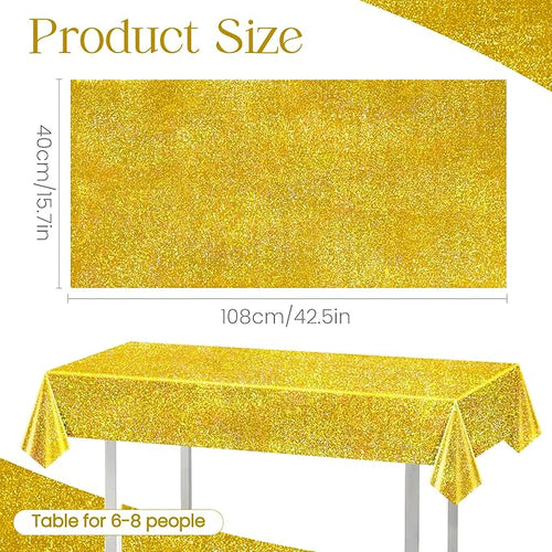 1 pcs Gold Holographic Party Tablecloths 40" x 108" Laser Shiny Table Cloths Plastic Glitter Foil Table Cover for Christmas Wedding Graduation Baby Shower 1920s Birthday Party Anniversary Supplies