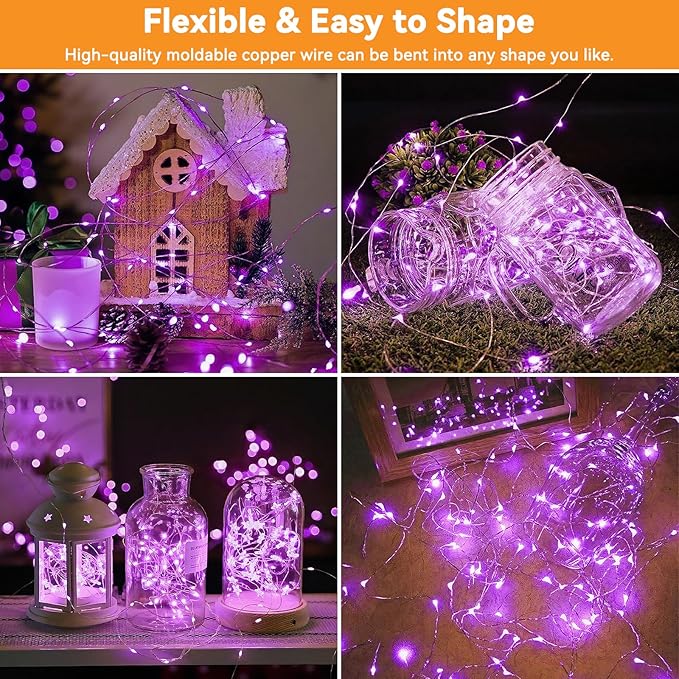 Solar String Lights Outdoor Waterproof 33ft 100LED 8 Modes Twinkle Lights Solar Fairy Lights for Patio, Garden Yard Party Wedding Tree Christmas Halloween Decoration, Purple