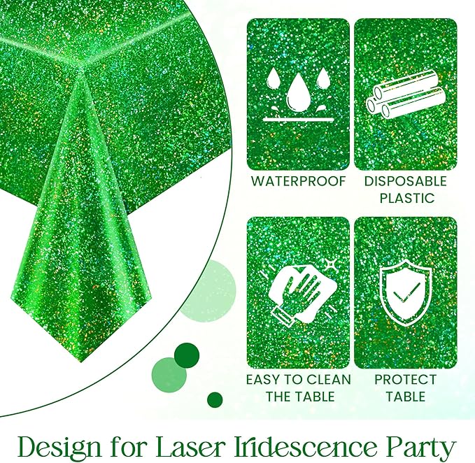 Purple & Green Holographic Laser Tablecloth 40" x 108" Iridescence Shiny Ocean Birthday Party Table Cloth Plastic Foil Table Cover For Halloween Under The Sea Baby Shower Party Supplies Table Decor
