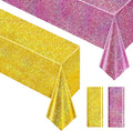 Sparkling Pink & Gold Holographic Laser Tablecloth - Shimmering, Waterproof, Easy to Clean - Ideal for Bachelorette, Birthday, Wedding, and Anniversary Party Decorations