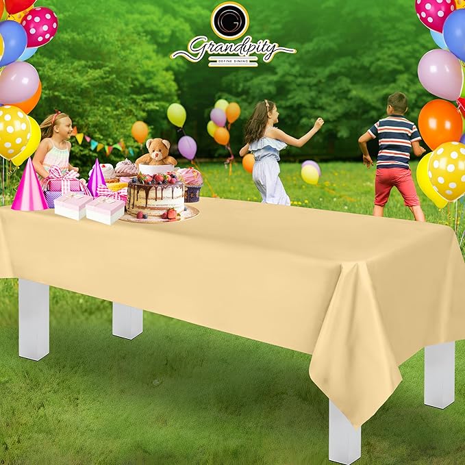 Grandipity 12 Pack Premium Disposable Plastic Tablecloth 54 Inch. x 108 Inch. Decorative Rectangle Table Cover - Ivory