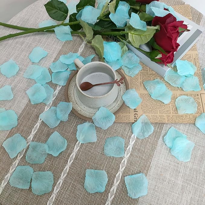 1000 Pcs Pre-Separated Artificial Aqua Splash Rose Petals for Romantic Night,Fake Flower Petals for Flower Girl,Silk Rose Petals for Valentine Day,Party,Romantic Decorations(Tiffany Blue)