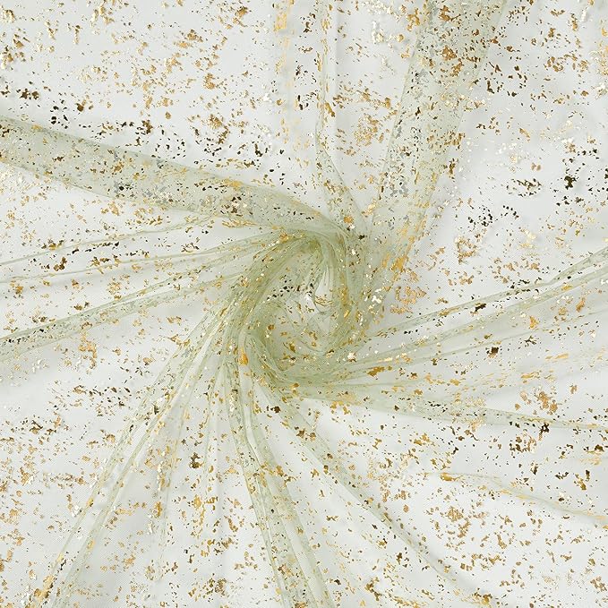 Artoid Mode Sage Green Gold Gauze Table Runner 59x120 Inch 10FT, Glitter Metallic Foil Sheer Dining Wedding Anniversary Holiday Birthday Table Decor for Home Party