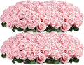 Auihiay 104PCS Pink Roses, Realistic Silk Velvet Pink Artificial Flowers, Real-Touch Fake Roses for Bridal Bouquet, Garden Party, Bedroom Decor, Home Decor, Valentine's Day, Wedding Centerpieces