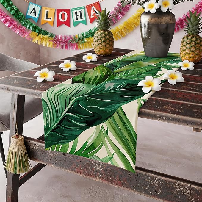 Luau Party Decorations - Palm Leaves Table Runner | Hawaiian Theme Party Decorations for Summer - Tropical Beach Backdrop Decor Birthday Party Supplies Favors for Home Kitchen Dining