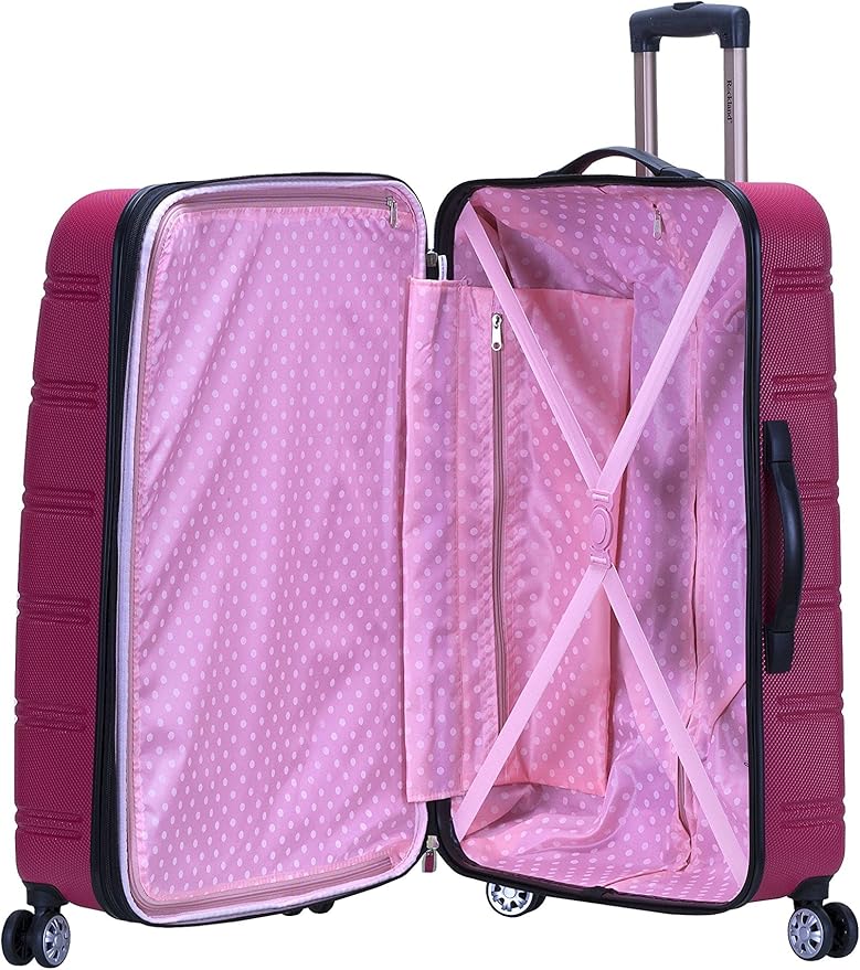 Rockland Melbourne Hardside Expandable Spinner Wheel Luggage, Checked Large 28", Magenta