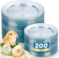 WDF 200PCS Blue Plastic Plates - Blue Glitter Plastic Plates - Heavy Duty Disposable Plates - Include 100 Dinner Plates 10" and 100 Dessert Plates 7" for Parties/Wedding/Graduation/Easter