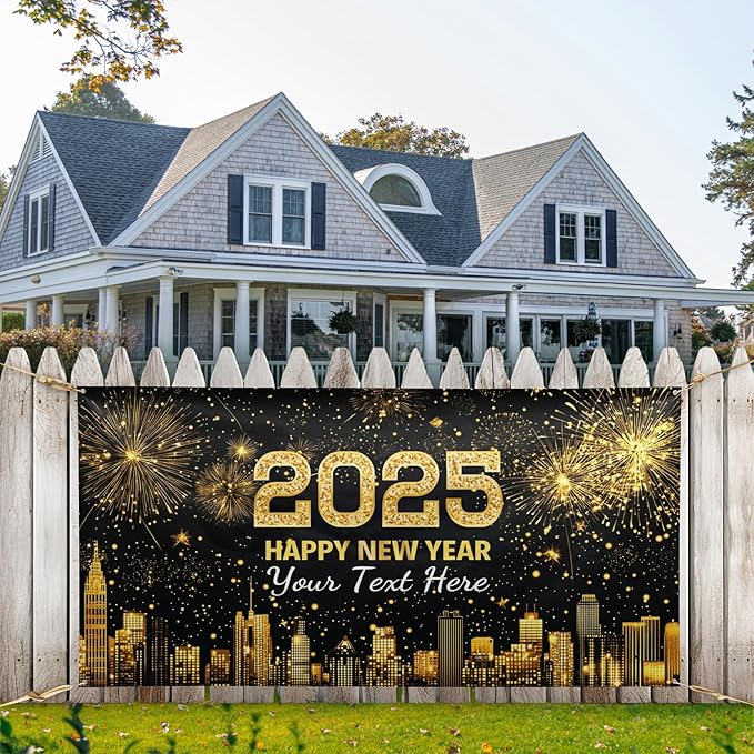 Custom Happy New Year Banner 2025 Personalized New Years Backdrop and Signs New Years Eve Party Supplies Indoor Outdoor Decorations 2025 Gifts Style 32
