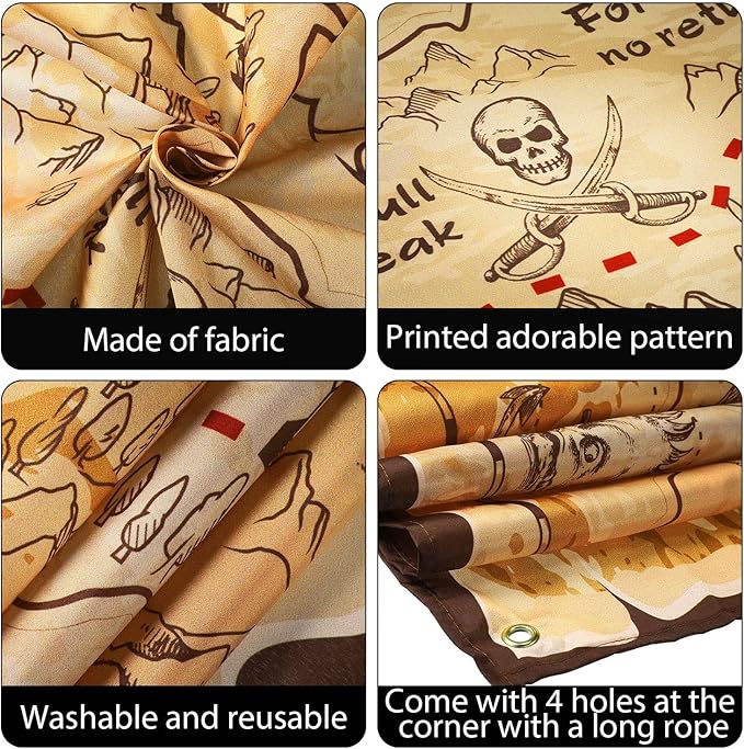 Blulu Pirate Theme Background Jewelry Map Banner Photography Background School Party Carnival Birthday for Great Party Decoration