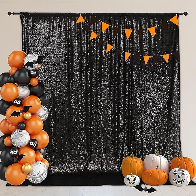 PartyDelight Black Sequin Backdrop 6x8ft - High Density 3mm Shimmer Sequin Background with 4-Inch Rod Pocket, Sparkly Photography Curtain for Birthday, Prom, Studio & Event Decor