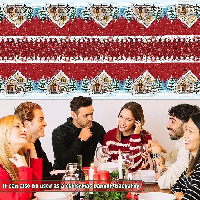 OHOME Christmas Party Decorations | Snowman Plastic Tablecloth for Christmas Decorations Indoor Outdoor Outside - Xmas Party Favors Supplies for Table Decor Backdrop Banner,2 Pack