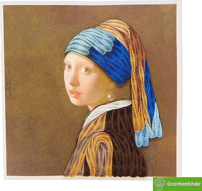 Johannes Vermeerâ€™s Girl with a Pearl Earring (1665) Quilling Art Greeting Card - Design Greeting Card for Birthday, Valentine's Day, Mothers Day, Spring, Fathers Day, Graduation, Wedding,