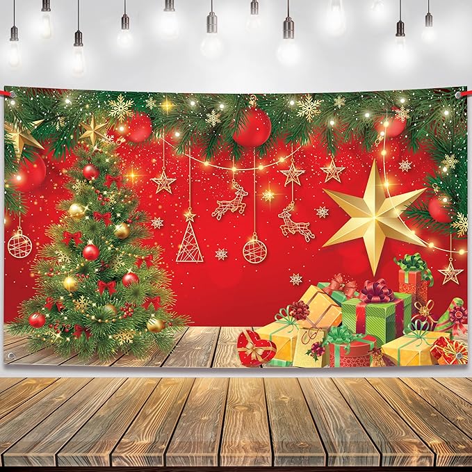 KatchOn, XtraLarge Christmas Banner - 72x44 Inch, Red, Cloth Fabric, Includes Red Ribbon Roll - 20 Feet, Perfect for Christmas Decorations & Photography