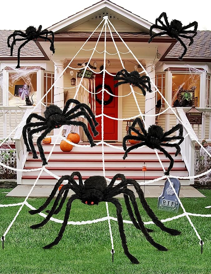 6 Packs Halloween Plush Spiders Set Scary Fake Spider for Indoor Outdoor Halloween Decor for Home Party Yard Haunted House Decorations (6 Different Sizes)