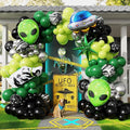 154pcs Alien Balloon Arch Kit - Green Black Silver Latex Balloons with Alien/UFO/Cow/Burst Foil Balloons for Alien Decorations, Space Birthday, Trunk or Treat Car Decor